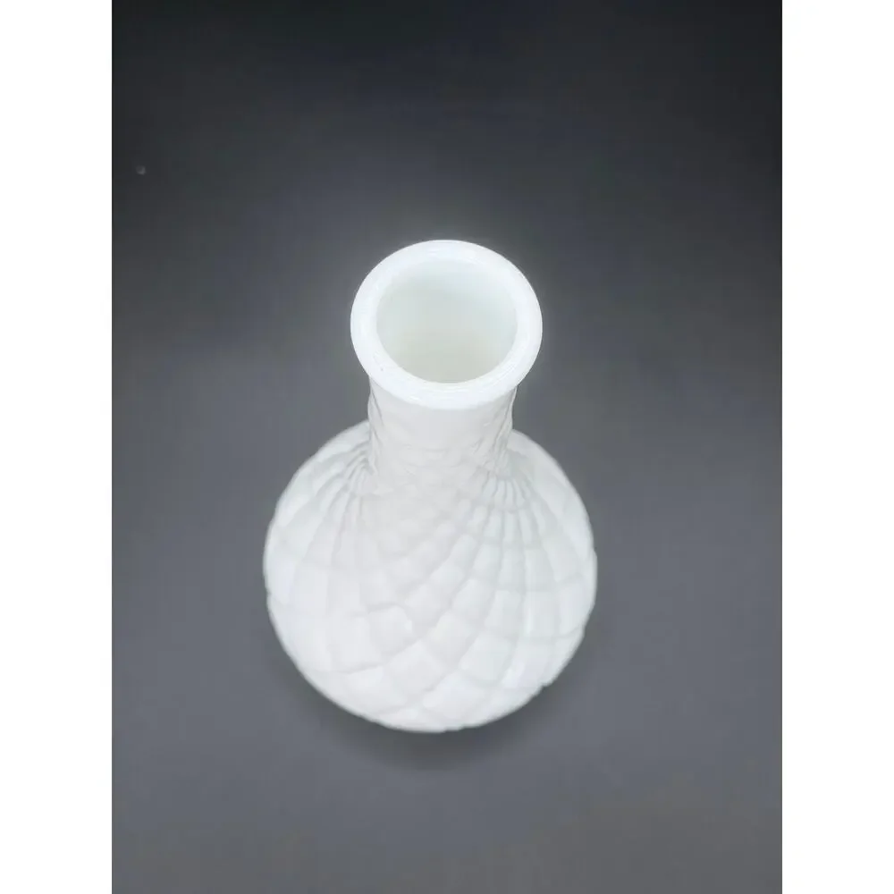 Vintage Hoosier Glass 4062 White Milk Glass Diamond Bud Vase 6 Inch MCM
